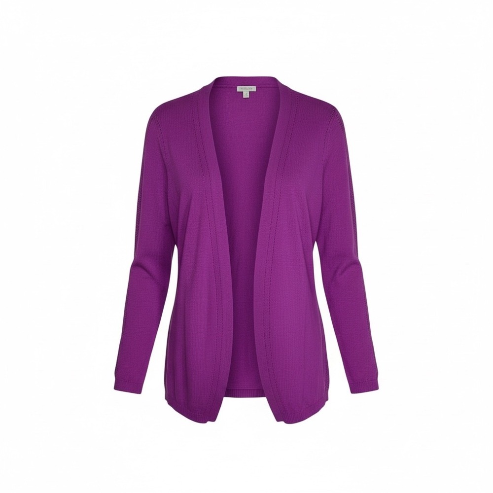Talbots Open Front Cardigan Small Purple Magenta Cotton Knit Long Sleeve